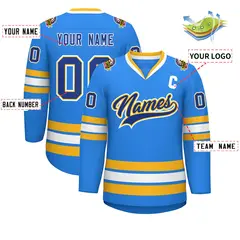 Powder Blue Royal Gold-White Classic Style Hockey Jersey 2