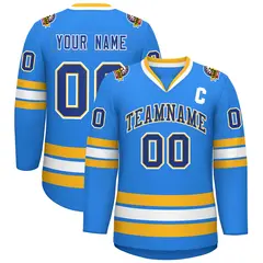 Powder Blue Royal Gold-White Classic Style Hockey Jersey