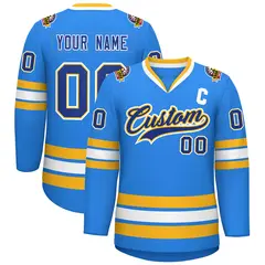 Powder Blue Royal Gold-White Classic Style Hockey Jersey