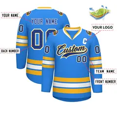 Powder Blue Royal Gold-White Classic Style Hockey Jersey 2