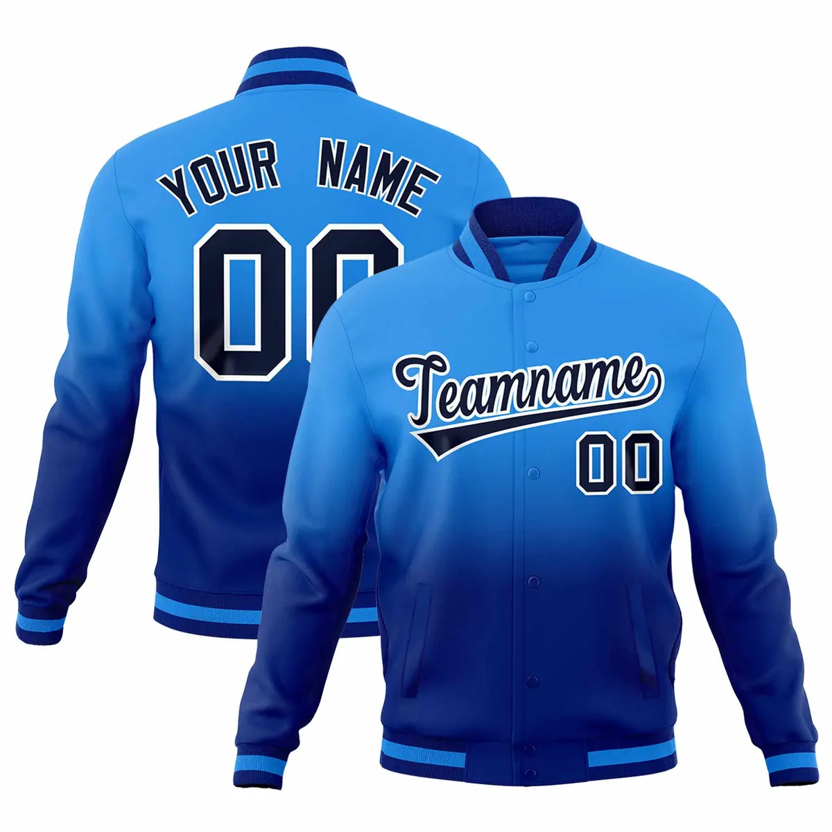 Powder Blue Royal Gradient Full-Snap Varsity Letterman Jacket