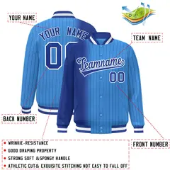 Powder Blue Royal Gradient Pinstripe Varsity Full-Snap Baseball Jacket 2