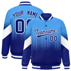 Powder Blue Royal Gradient Polka Dot Full-Snap Letterman Jacket 1