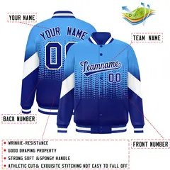 Powder Blue Royal Gradient Polka Dot Full-Snap Letterman Jacket 2