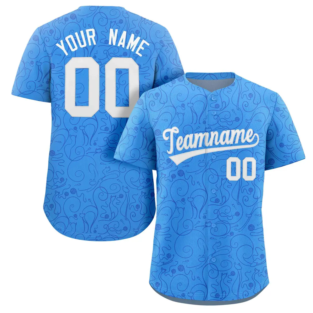 Powder Blue Royal Graffiti Line Art Baseball Jersey