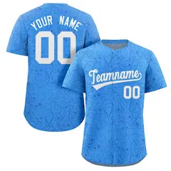 Powder Blue Royal Graffiti Line Art Baseball Jersey