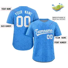 Powder Blue Royal Graffiti Line Art Baseball Jersey 2