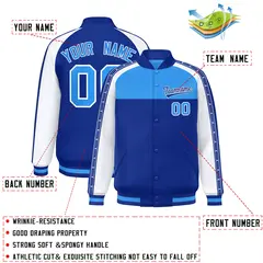 Powder Blue Royal K-Ribbon Raglan Full-Snap Color Block Letterman Jacket 2
