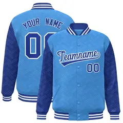 Powder Blue Royal L Pattern Varsity Raglan Letterman Jacket 1
