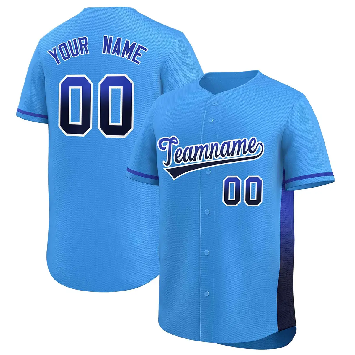 Powder Blue Royal-Navy Gradient Side Baseball Jersey