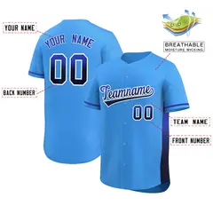 Powder Blue Royal-Navy Gradient Side Baseball Jersey 2