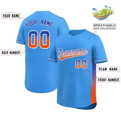 Powder Blue Royal-Orange Gradient Side Baseball Jersey 2