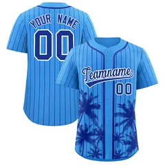 Powder Blue Royal Pinstripe Coconut Tree Baseball Jersey 1