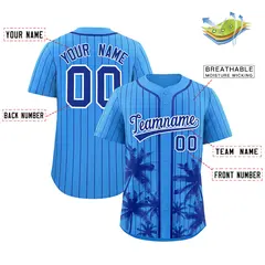 Powder Blue Royal Pinstripe Coconut Tree Baseball Jersey 2