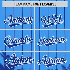 Powder Blue Royal Pinstripe Coconut Tree Baseball Jersey 3