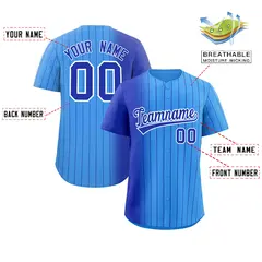 Powder Blue Royal Pinstripe Gradient Baseball Jersey 2