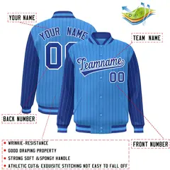 Powder Blue Royal Pinstripe Raglan Varsity Letterman Baseball Jacket 2