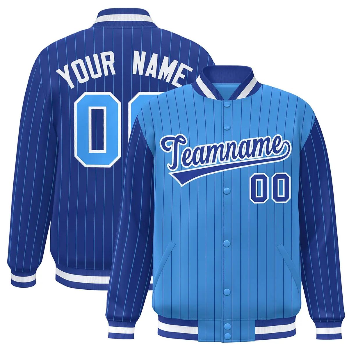 Powder Blue Royal Pinstripe Raglan Varsity Letterman Baseball Jacket