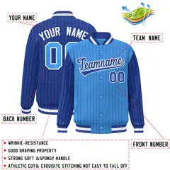 Powder Blue Royal Pinstripe Raglan Varsity Letterman Baseball Jacket 2