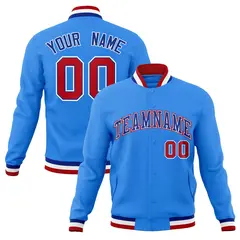 Powder Blue Royal-Red Varsity Full-Snap Letterman Jacket 1