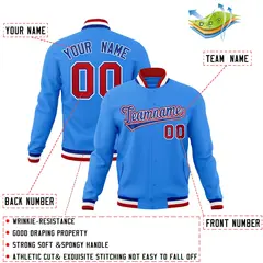 Powder Blue Royal-Red Varsity Full-Snap Letterman Jacket 4