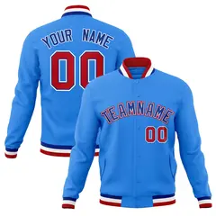 Powder Blue Royal-Red Varsity Full-Snap Letterman Jacket 1