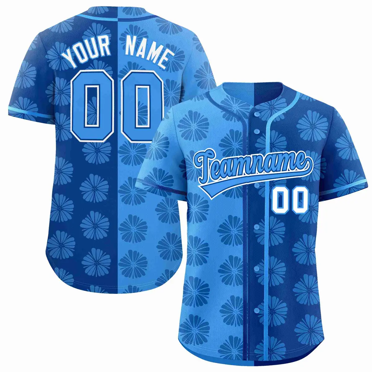 Powder Blue Royal Split Flower Graffiti Baseball Jersey