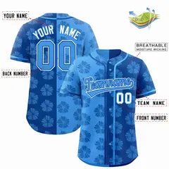 Powder Blue Royal Split Flower Graffiti Baseball Jersey 2