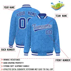 Powder Blue Royal Star Pattern Varsity Letterman Baseball Jacket 2