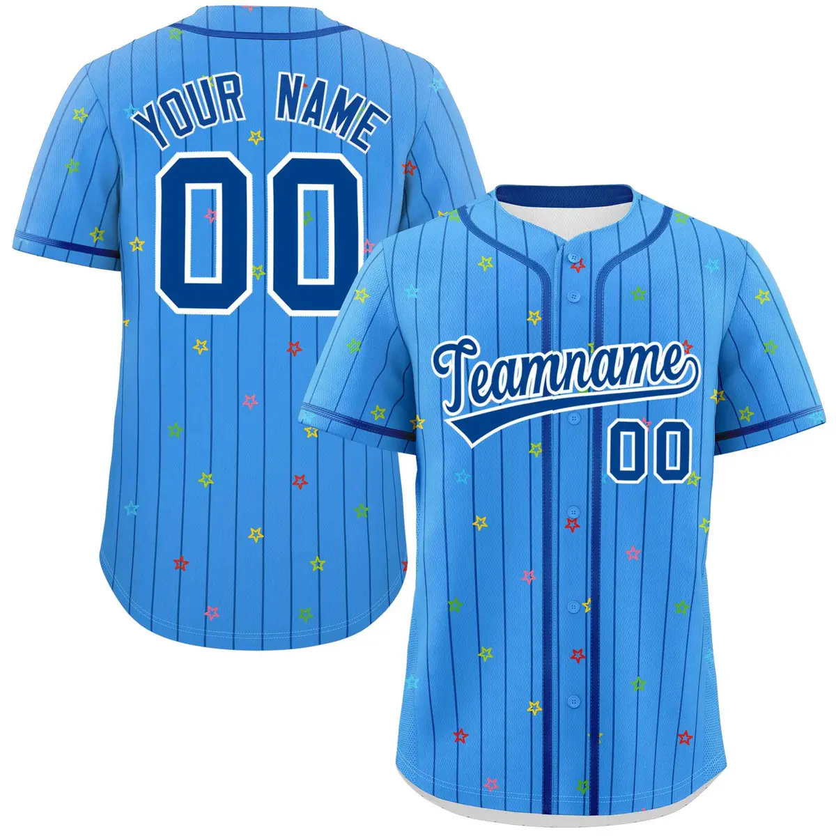 Powder Blue Royal Stripe Star Pattern Baseball Jersey