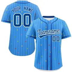 Powder Blue Royal Stripe Star Pattern Baseball Jersey 1