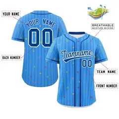 Powder Blue Royal Stripe Star Pattern Baseball Jersey 2