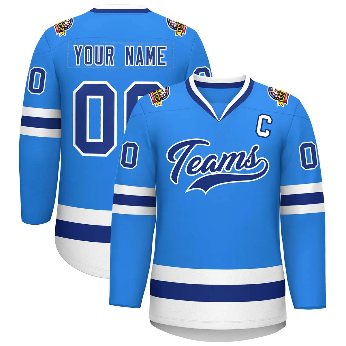 Powder Blue Royal-White Classic Style Hockey Jersey