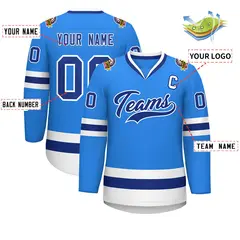 Powder Blue Royal-White Classic Style Hockey Jersey 2
