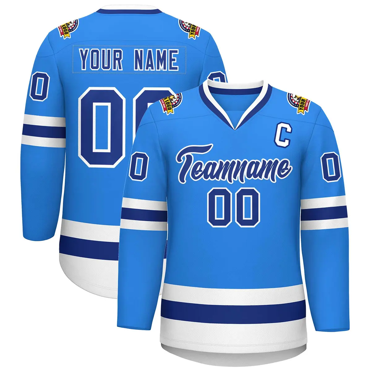 Powder Blue Royal-White Classic Style Hockey Jersey