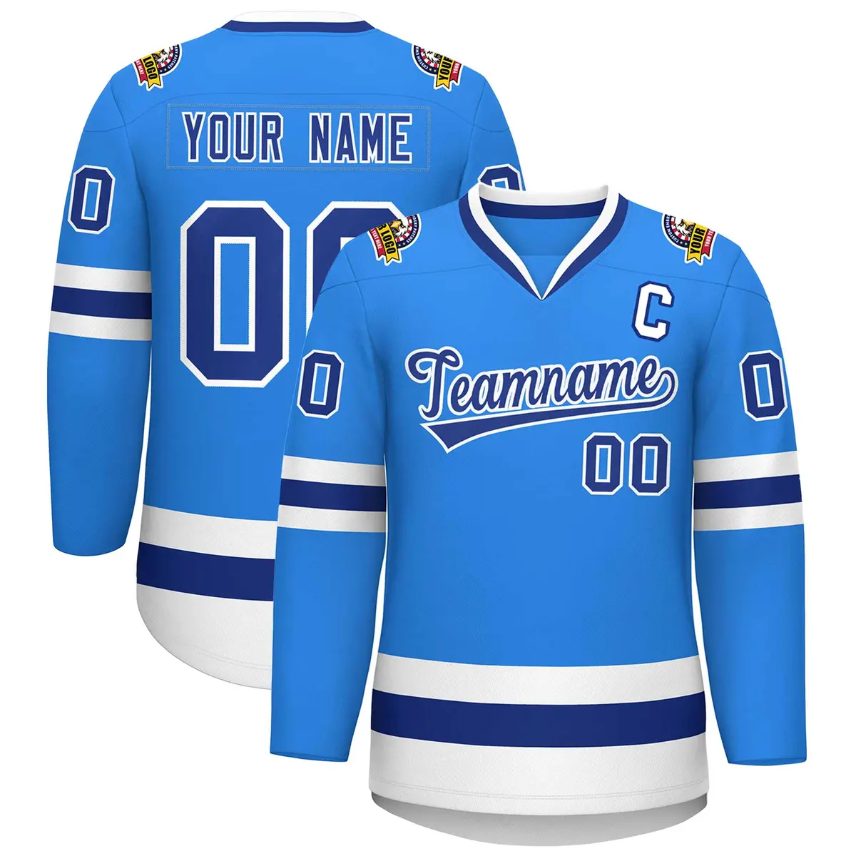 Powder Blue Royal-White Classic Style Hockey Jersey