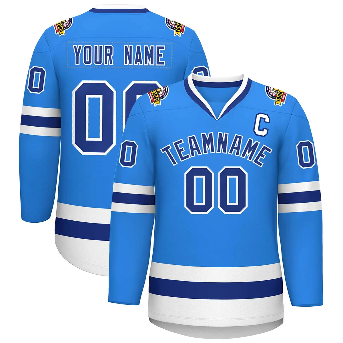 Powder Blue Royal-White Classic Style Hockey Jersey