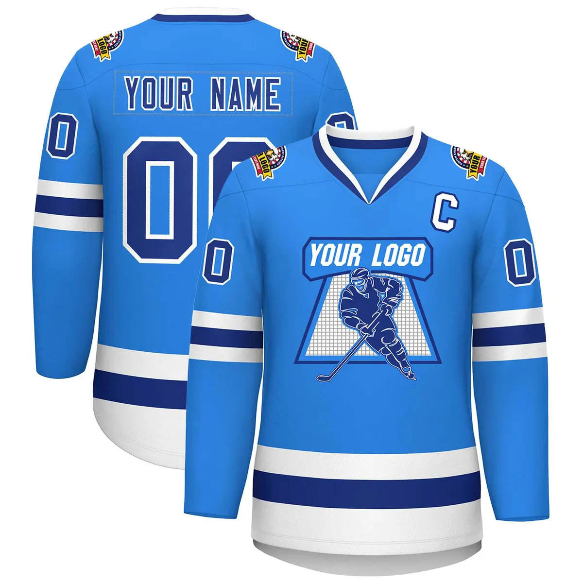 Powder Blue Royal-White Classic Style Hockey Jersey