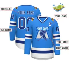 Powder Blue Royal-White Classic Style Hockey Jersey 2