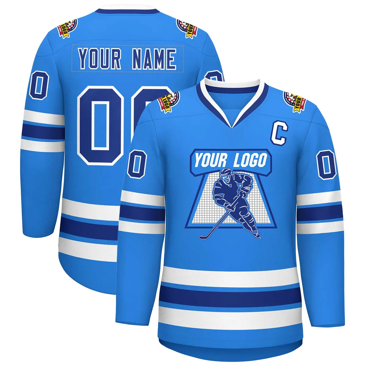 Powder Blue Royal-White Classic Style Hockey Jersey