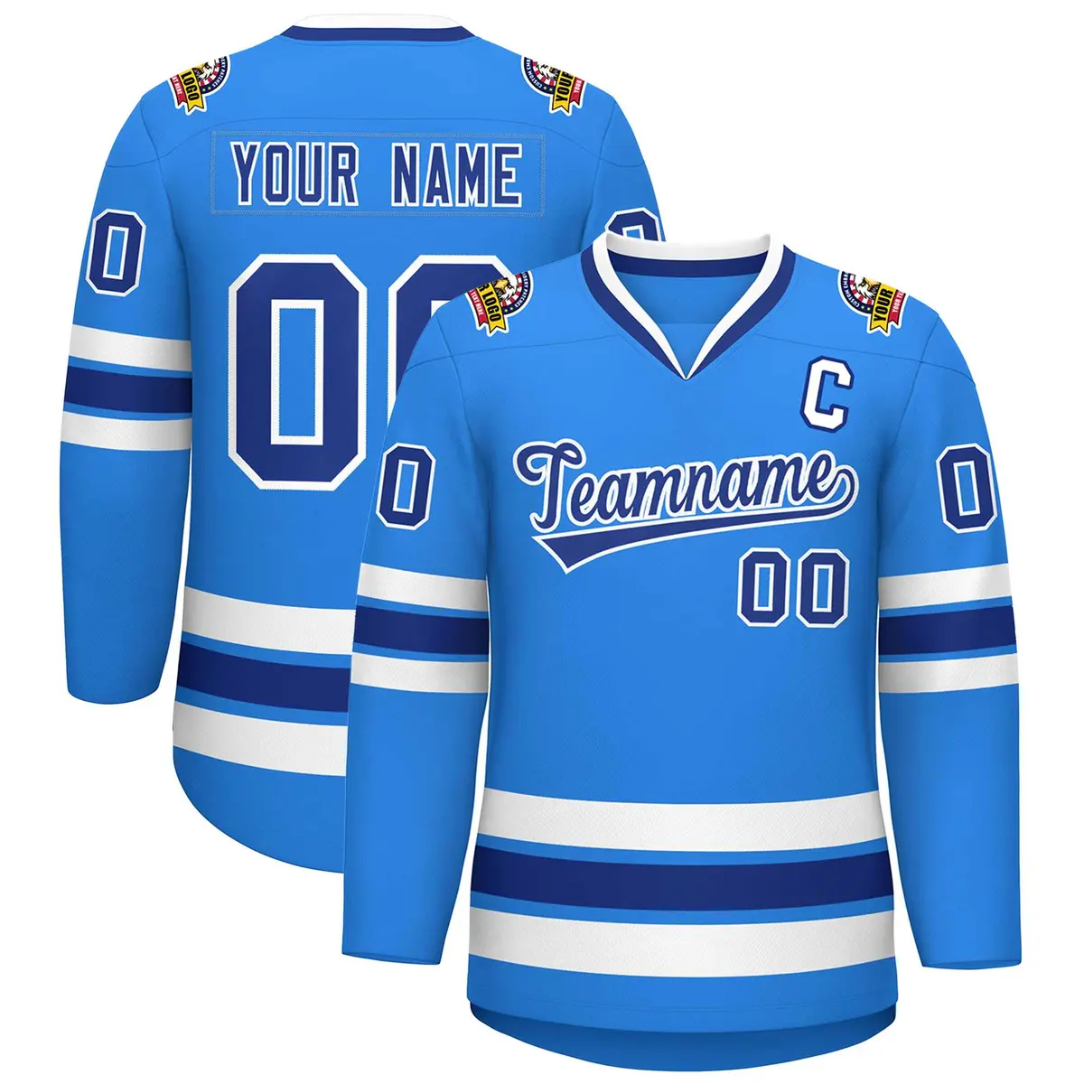Powder Blue Royal-White Classic Style Hockey Jersey