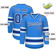 Powder Blue Royal-White Classic Style Hockey Jersey 2