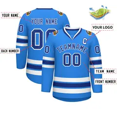 Powder Blue Royal-White Classic Style Hockey Jersey 2