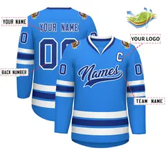 Powder Blue Royal-White Classic Style Hockey Jersey 2