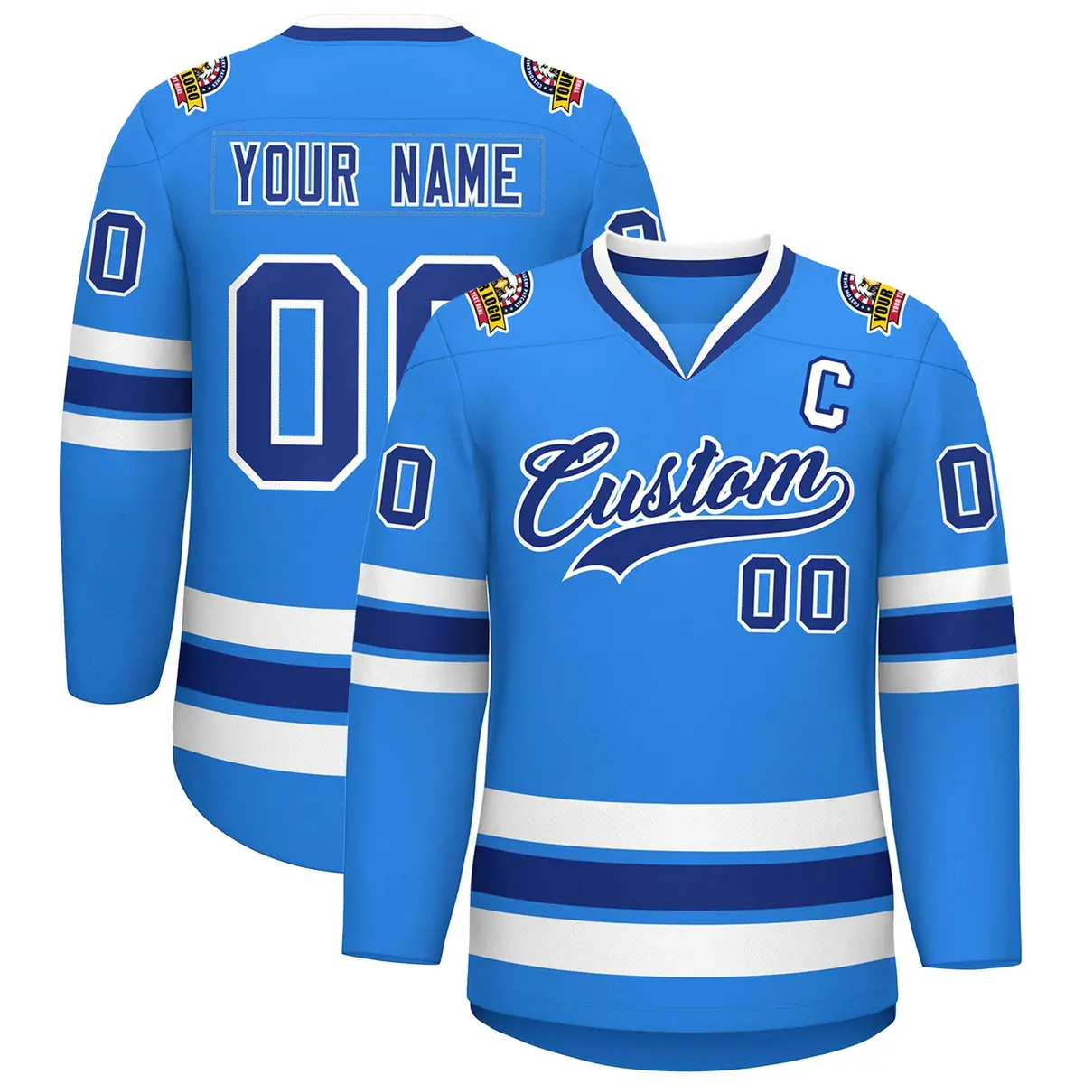 Powder Blue Royal-White Classic Style Hockey Jersey