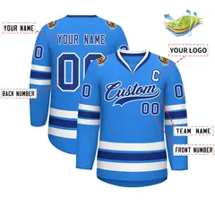 Powder Blue Royal-White Classic Style Hockey Jersey 2