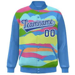 Powder Blue Royal-White Clouds Graffiti Varsity Full-Snap Jacket 3