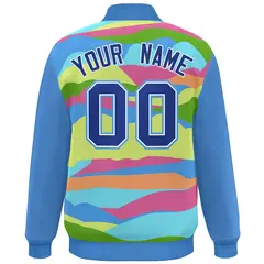 Powder Blue Royal-White Clouds Graffiti Varsity Full-Snap Jacket 4