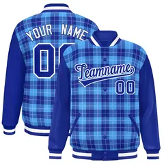 Powder Blue Royal-White Plaid Varsity Letterman Jacket 1