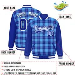 Powder Blue Royal-White Plaid Varsity Letterman Jacket 2